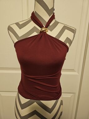 SHEIN Burgundy Halter Twist-Detail Camisole